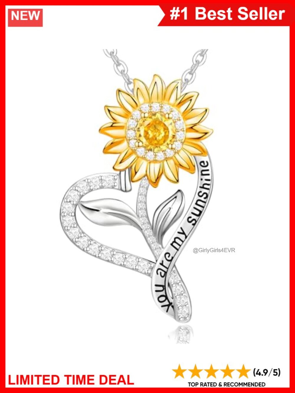 Sunflower Pendant Necklace 18K Gold Plated Steel Zircon Gift for Her